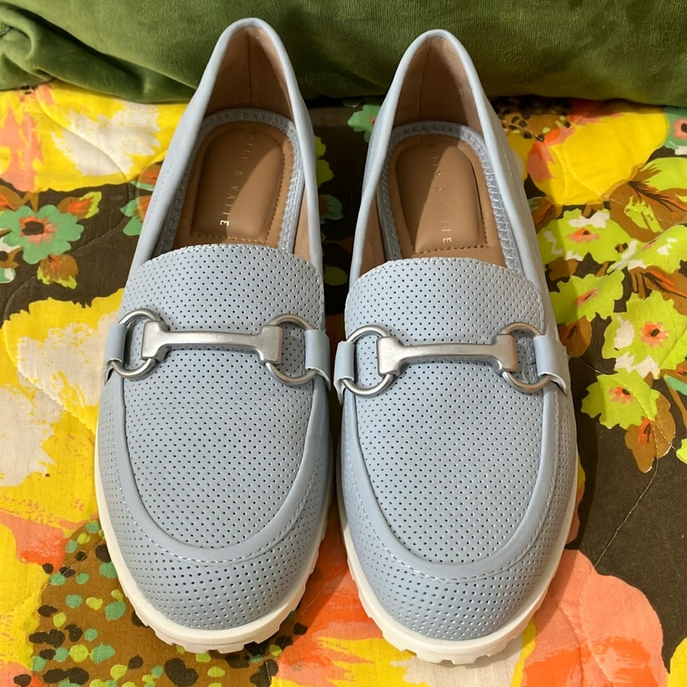 Kelly & Katie Shoes Womens 6M‎ Slip On Loafers Baby Blue Comfort Round Toe🔥